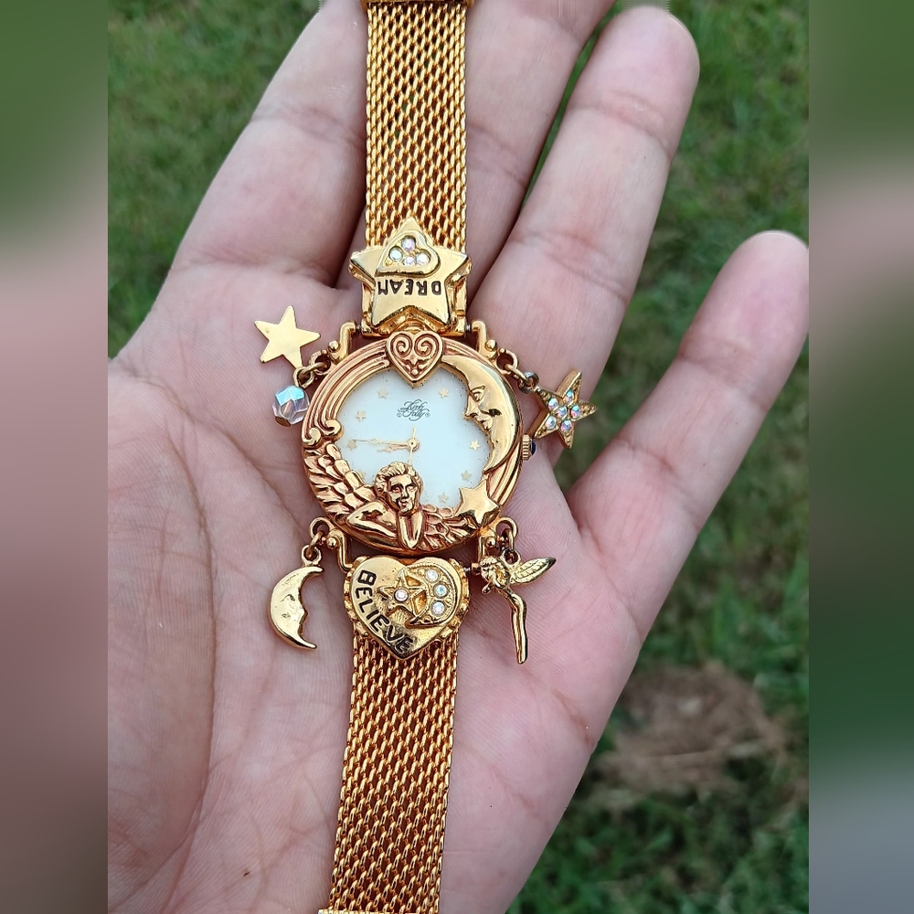 Kirks Folly Anniversary Angel Time Dream Believe Gold Tone Watch 1994